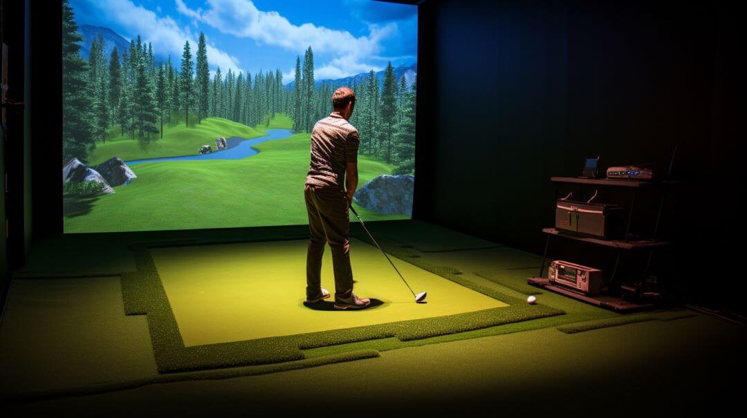 How To Build a DIY Golf Simulator man tees off with a driver on a golf simulator