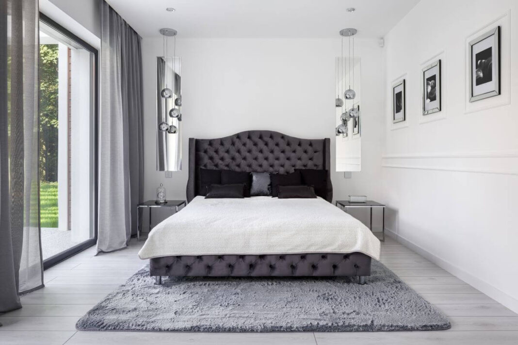 neutral bedroom with greys