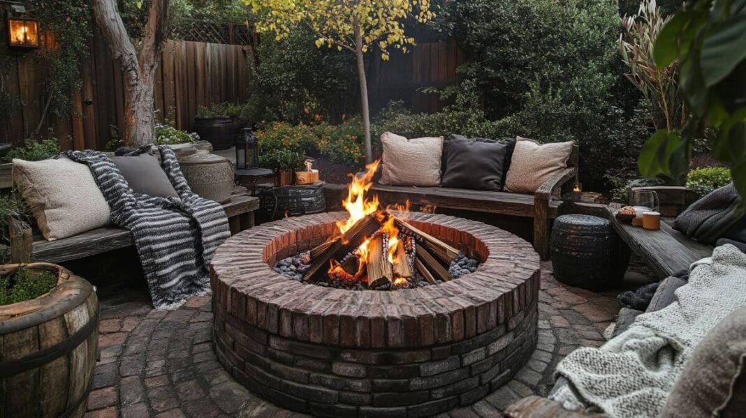 wood fire pit snug area in garden